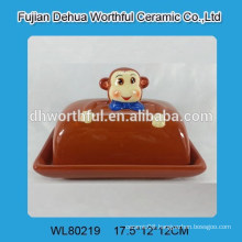 Promotional monkey design ceramic butter dish with cover